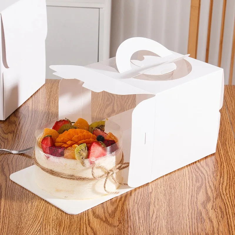 5Pcs White Paper Cake Boxes with Clear Window, Portable 3/4/6/8/10 Inch Dessert Packaging Containers for Birthday Wedding Party DIY Cake Presentation Supplies - 图片 6