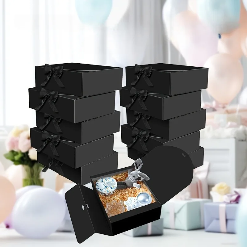 5Pcs Paper Gift Boxes with Lids, Foldable Bridesmaid Proposal Boxes with Ribbon, Elegant Wedding Gift Wrap Packaging Boxes for Presents, Birthday, Anniversary, and Holiday Party Supplies