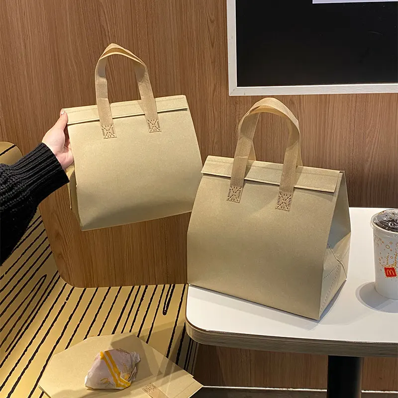 10pcs Grey Non-Woven Insulated Tote Bags – Portable Reusable Fabric Pouches for Food, Drinks, Snacks, and Meals, Thermal Carrier Keeps Hot or Cold, Ideal for Delivery, Picnic, Grocery, Work, School - 图片 12