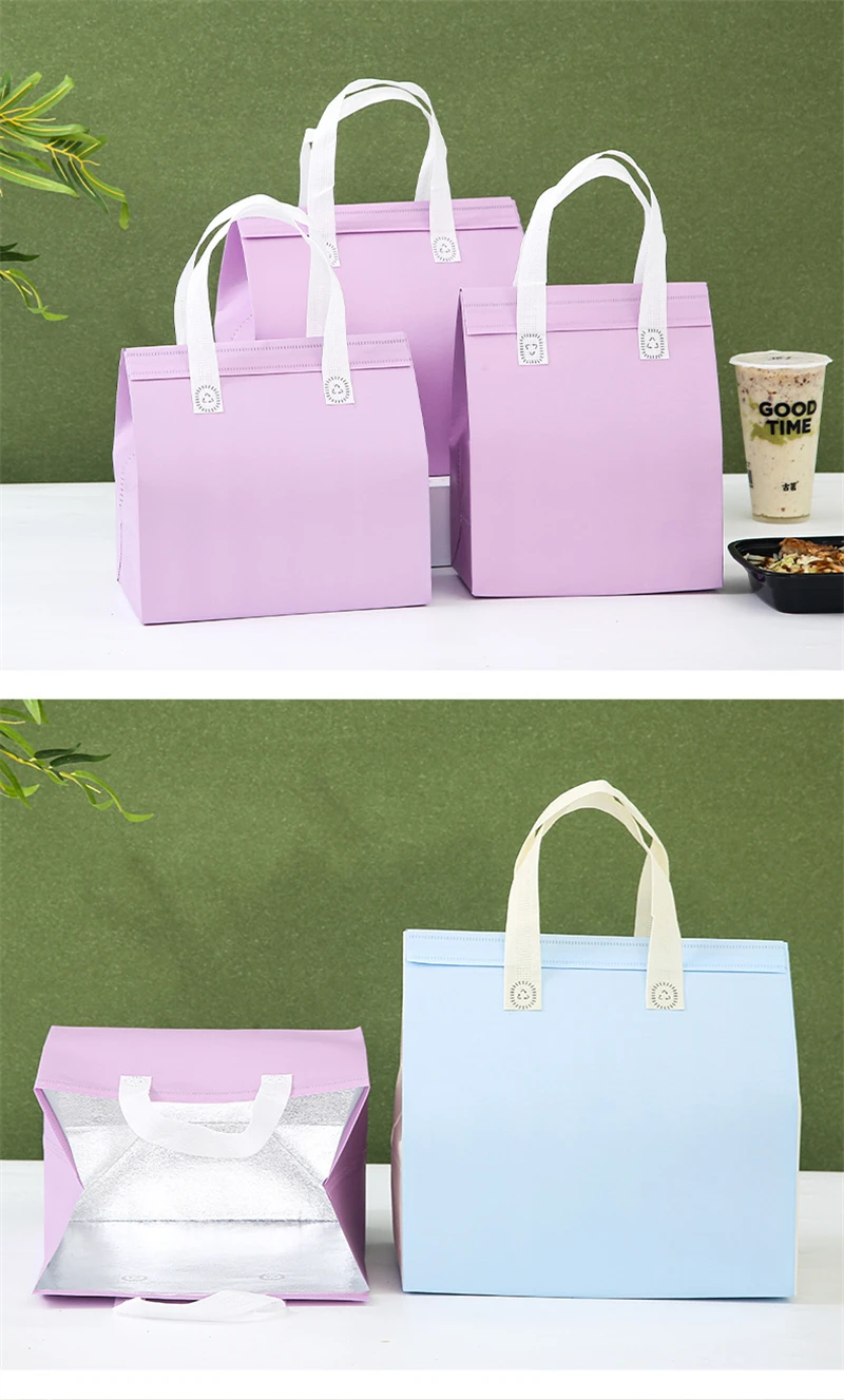 10pcs Non-Woven Insulated Tote Bags Reusable Fabric Pouches for Food, Cake, Drinks, Grocery Delivery, Hot and Cold Storage, Portable Lunch Carrier, Picnic, Baking, and Eco-Friendly Packaging 9