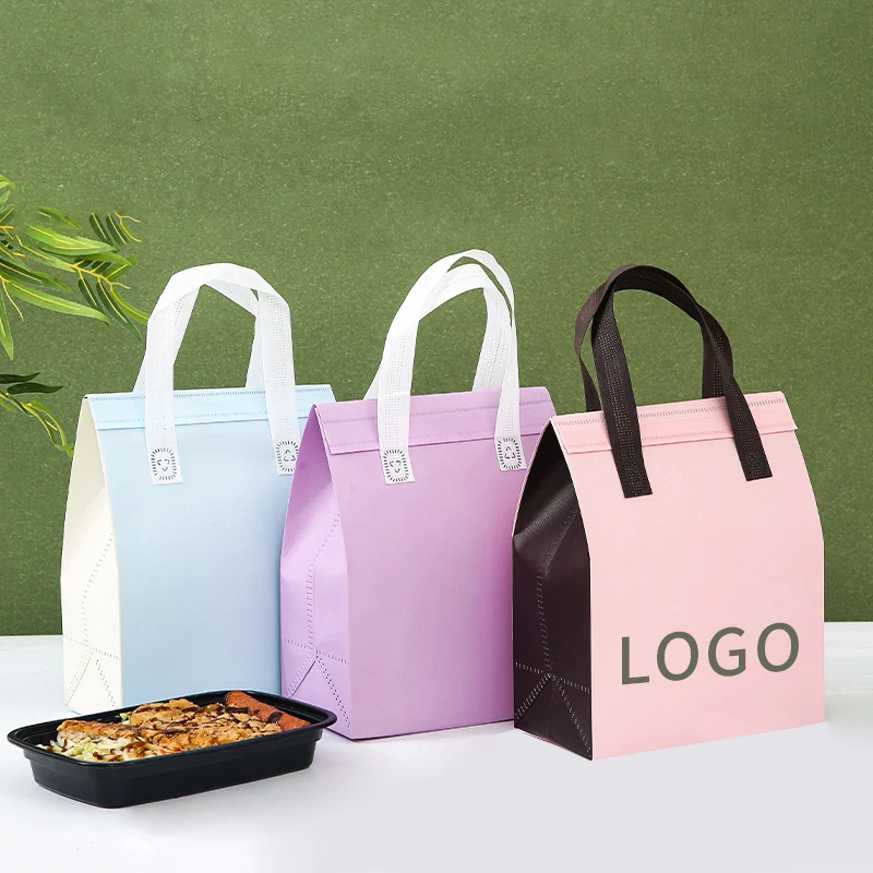 10pcs Non-Woven Insulated Tote Bags Reusable Fabric Pouches for Food, Cake, Drinks, Grocery Delivery, Hot and Cold Storage, Portable Lunch Carrier, Picnic, Baking, and Eco-Friendly Packaging