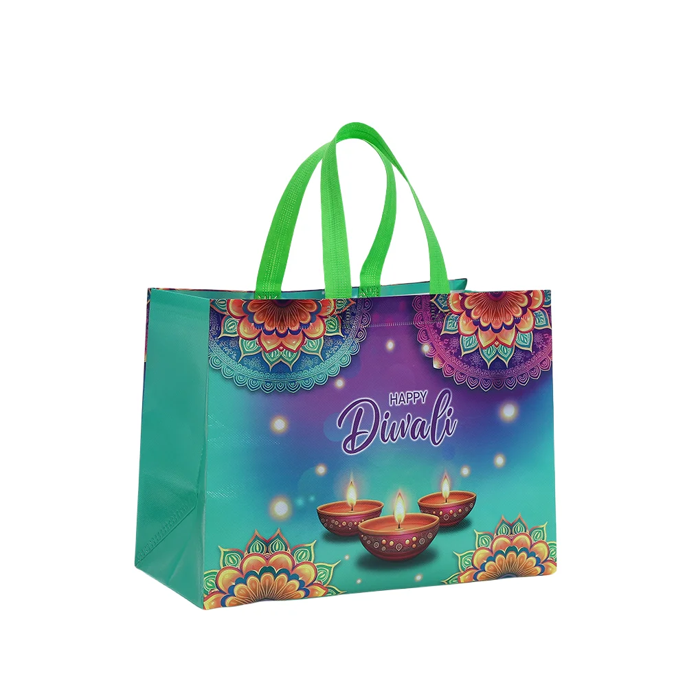 Happy Festival of Lights Nonwoven Gift Tote Bag with Colorful Print for Party Favors Return Gifts Reusable Eco-Friendly Festival Bag Sac Cadeau Bolsa de Regalo diwali Tasche Geschenk كيس مهرجان الأنوار ディーワリーバッグ 디왈리 포장 가방 10