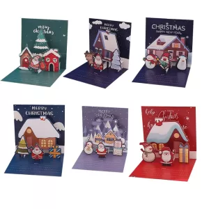 3D Pop Up Christmas Greeting Cards with Envelopes – Folding Message Cards Featuring Santa Claus, Snowflake, and Holiday Designs, Perfect Gift Card for Birthday, New Year, Party, and Winter Decorations