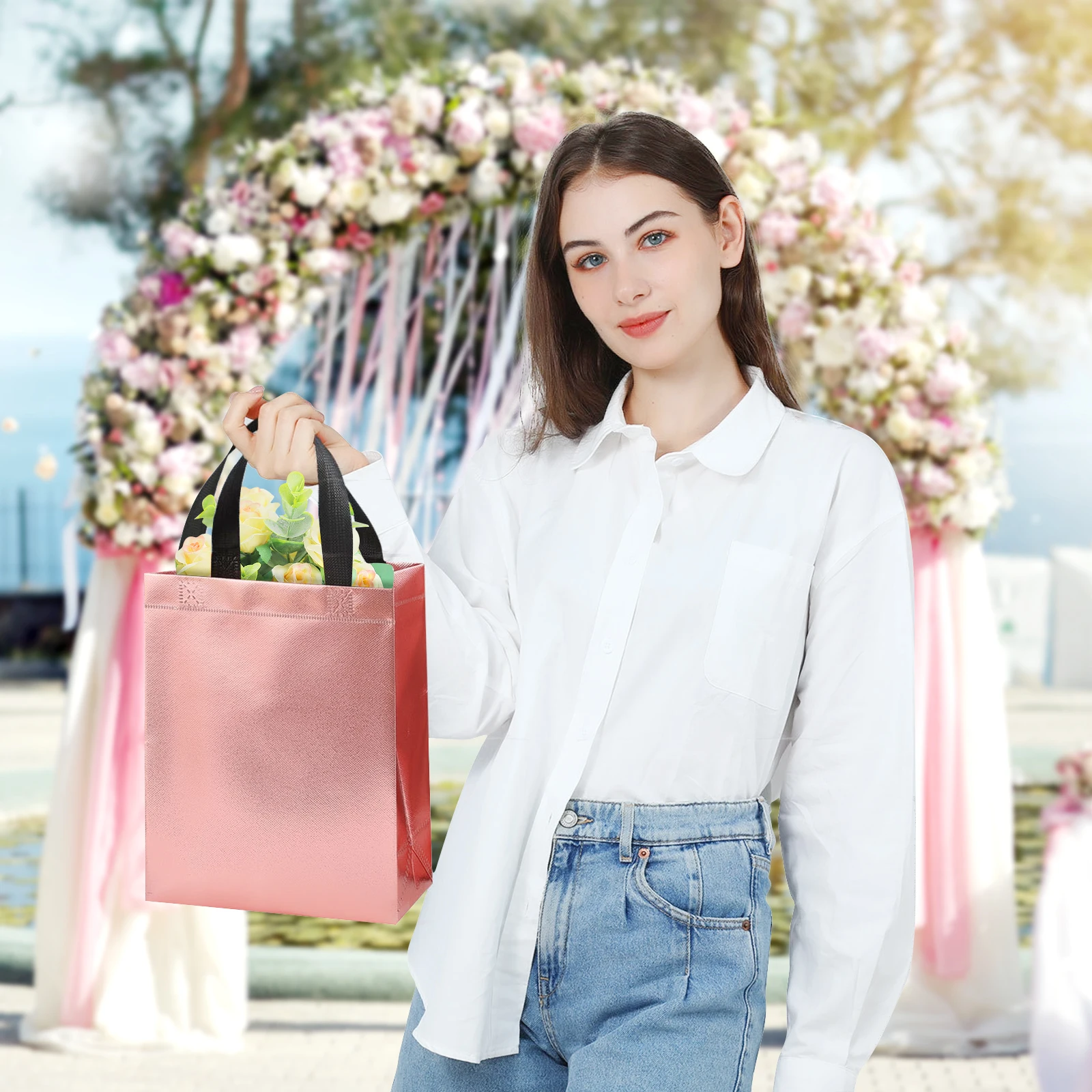 20pcs Aluminized Film Non-Woven Gift Tote Bags – Reusable Leak-Proof Shopping Bags for Mother's Day, Graduation, Party, Wedding, or Birthday Gift Packaging, Eco-Friendly and Durable 3