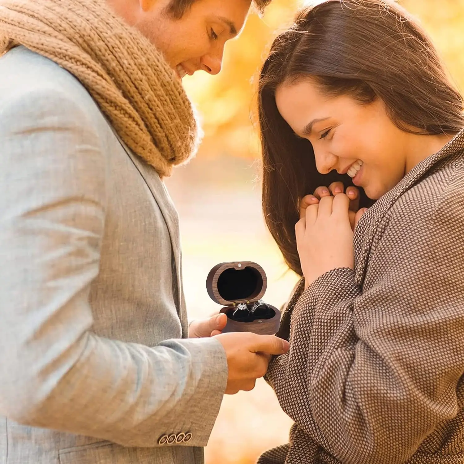 Handmade Rustic Wooden Wedding Ring Box with Velvet Interior and Magnetic Closure – Walnut Jewelry Packaging Case for Proposal, Engagement, Christmas Gift, and Elegant Ring Display Storage - 图片 6