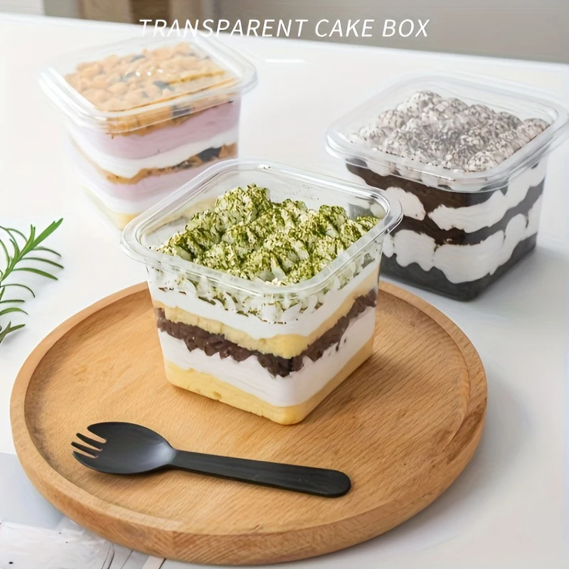 10/25/50 Pcs Transparent Cake Boxes, Disposable Plastic Tiramisu Dessert Cups, Bowls, Containers with Lids, Perfect for Salad, Cupcakes, Cakes, Gift Packaging, Party and Catering Use 3