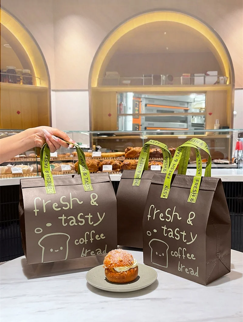 Brown Insulated Tote Bags 🥡 – Reusable Non-Woven Food Delivery Pouches for Hot and Cold Storage, Bread, Drinks, Grocery Shopping, Lunch Carrier, Portable Eco-Friendly Packaging 1