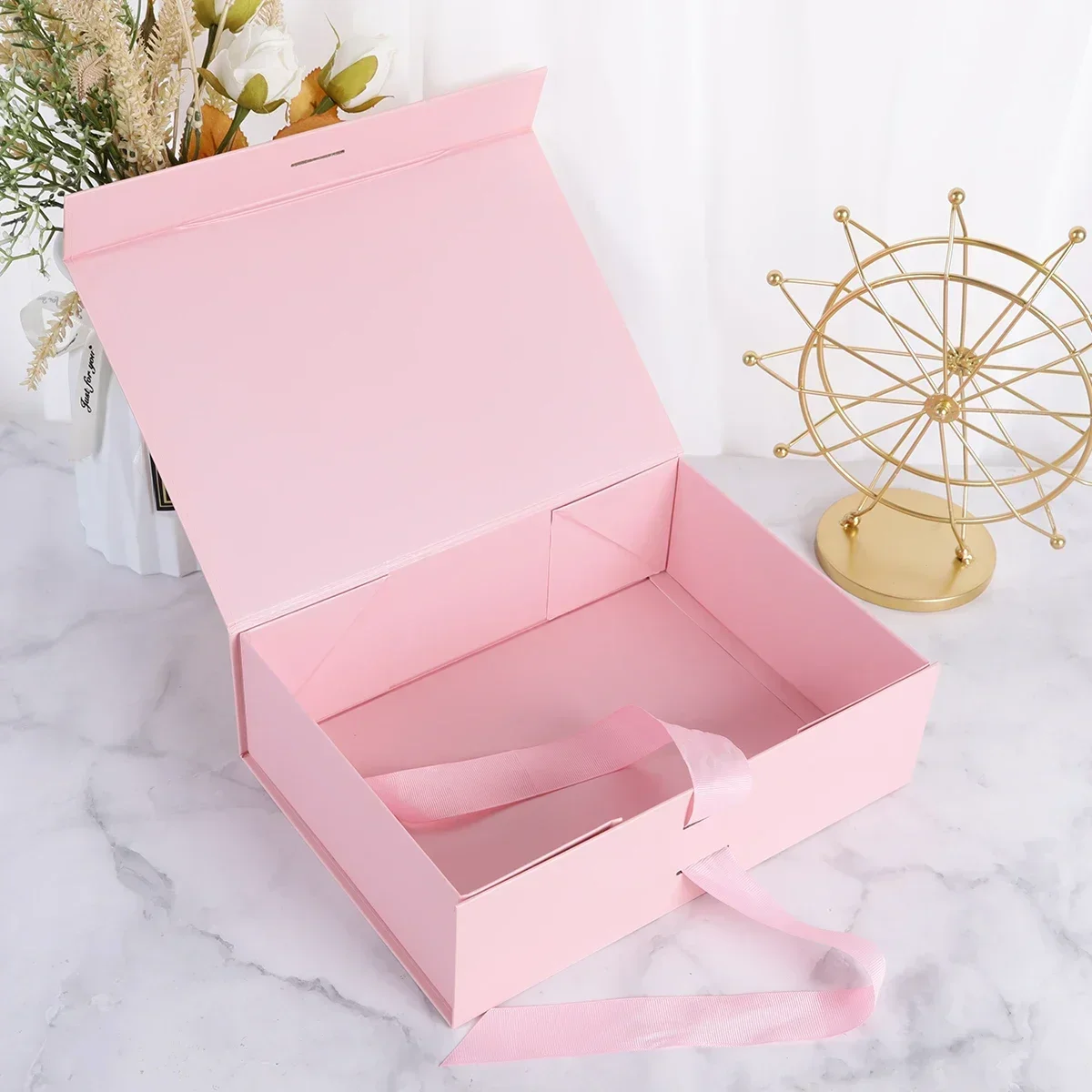 1/2pcs Pink Gift Box with Ribbon and Lid, Luxury Foldable Cardboard Gift Boxes for Engagement, Birthday, Bridesmaid, Wedding, Anniversary, Baby Shower, Party Supplies, Elegant Packaging for Special Gifts 5
