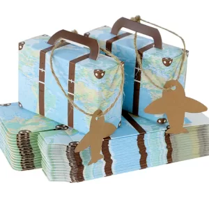 5/10Pcs Vintage Suitcase Paper Candy Boxes Airplane Air Mail Gift Packaging Boxes for Travel-Themed Wedding Birthday Party Decorations DIY Treat Boxes Party Favor Accessories