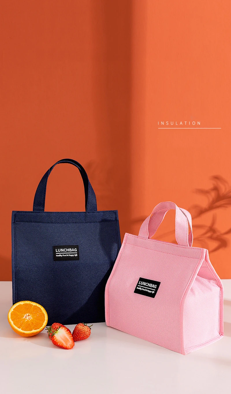 Portable Oxford Lunch Bags, Fresh Food Cooler Pouch for Office and Students, Convenient Reusable Lunch Box Tote for Couples, Large Capacity Thermal Food Container Bag, Blue and Pink