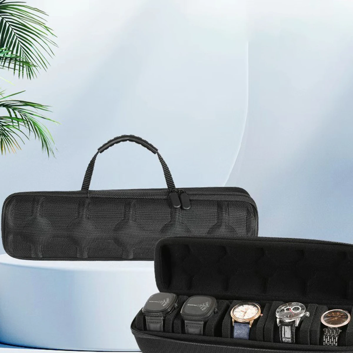 Travel Watch Organizer | 5-Slot Watch Travel Box, Hard Shell Watch Storage Organizer for Men and Women, EVA Protective Watch Carrying Case with Zipper, Portable Wristwatch Display Holder for Travel 3