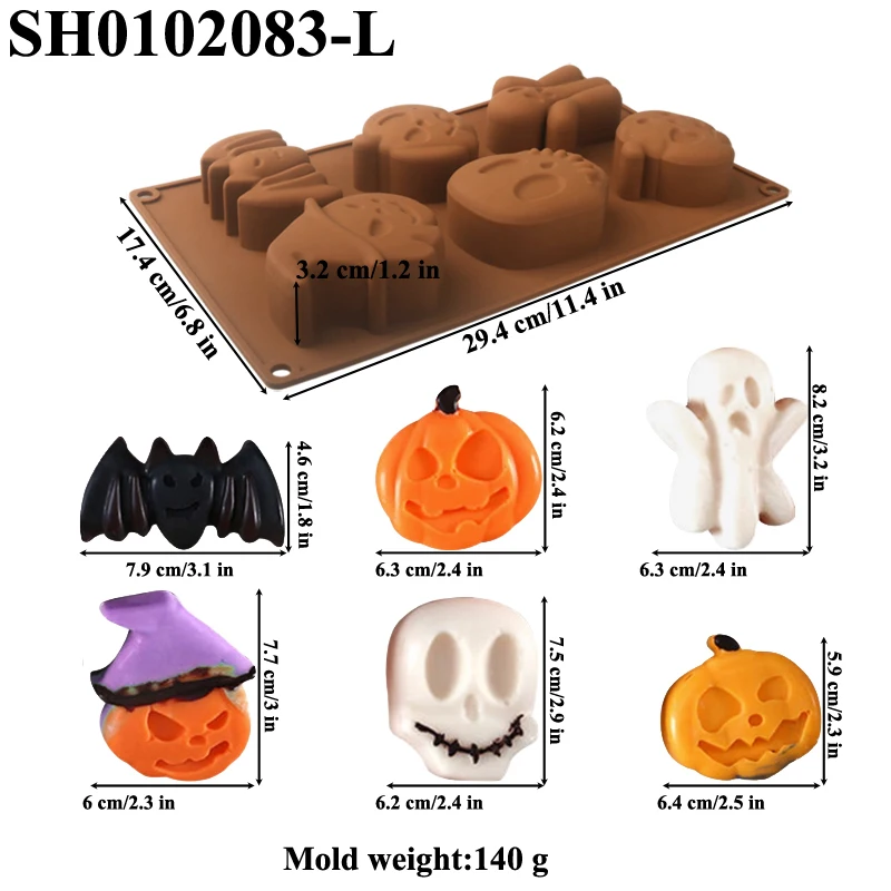 Halloween Silicone Cake Mold, Pumpkin Skull Bat Tombstone Ghost Spider Witch Shape Chocolate Mould, Non-Stick Baking Mold for Cookies, Candy, Jelly, Desserts, Party Decorations