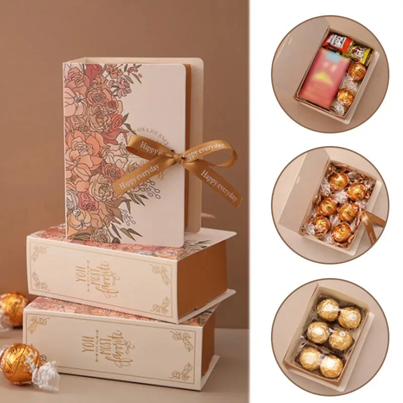 5PCS Book Shape Gift Boxes with Ribbon – Candy and Chocolate Favor Boxes, Elegant Wedding, Birthday, Mother’s Day, Party Decorations and Gift Packaging for Special Occasions