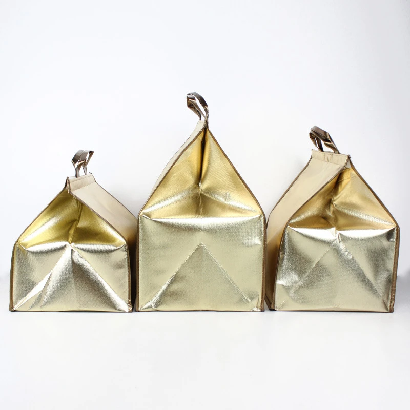 Custom Golden Thermal Insulated Cooler Bag for Cake & Chicken, Reusable Lunch Picnic Tote with Zipper, Food Storage Grocery Shopping Bag, Portable, Keep Fresh, Water-Resistant, Eco-Friendly Carrier - 图片 4