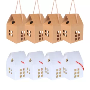 5/10PCS Christmas House Shape Candy Boxes – Kraft Paper Gift Wrapping Boxes for Cookies, Chocolates, Treats, Holiday Packaging Bags, Xmas Party Supplies, New Year Decorations and Gift Packaging