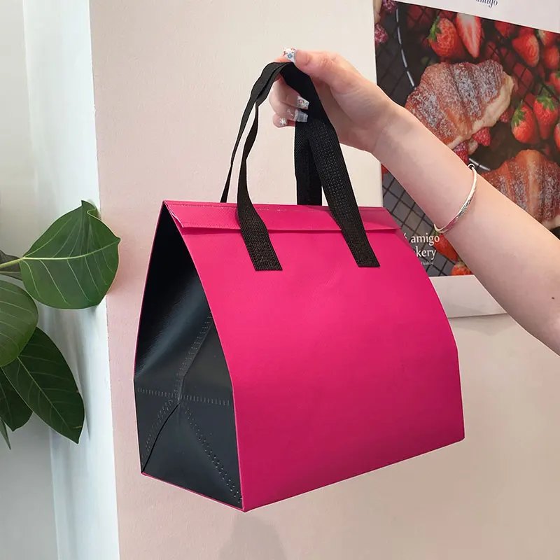 10pcs Pink Non-Woven Insulated Tote Bags – Reusable Fabric Pouches for Food, Drinks, Lunch, Grocery, Delivery, Picnic, Keep Warm or Cold, Portable Thermal Storage Carrier for Work, School, Travel - 图片 7
