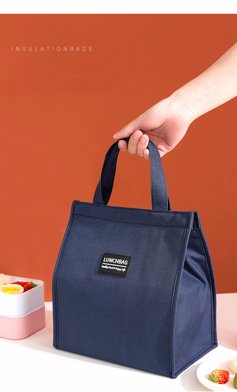 Portable Oxford Lunch Bags, Fresh Food Cooler Pouch for Office and Students, Convenient Reusable Lunch Box Tote for Couples, Large Capacity Thermal Food Container Bag, Blue and Pink