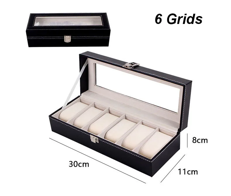Multiple Slots Luxurious PU Watch Box 2/3/4/5/6 Grids Jewelry Ring Earrings Organizer For Men And Women