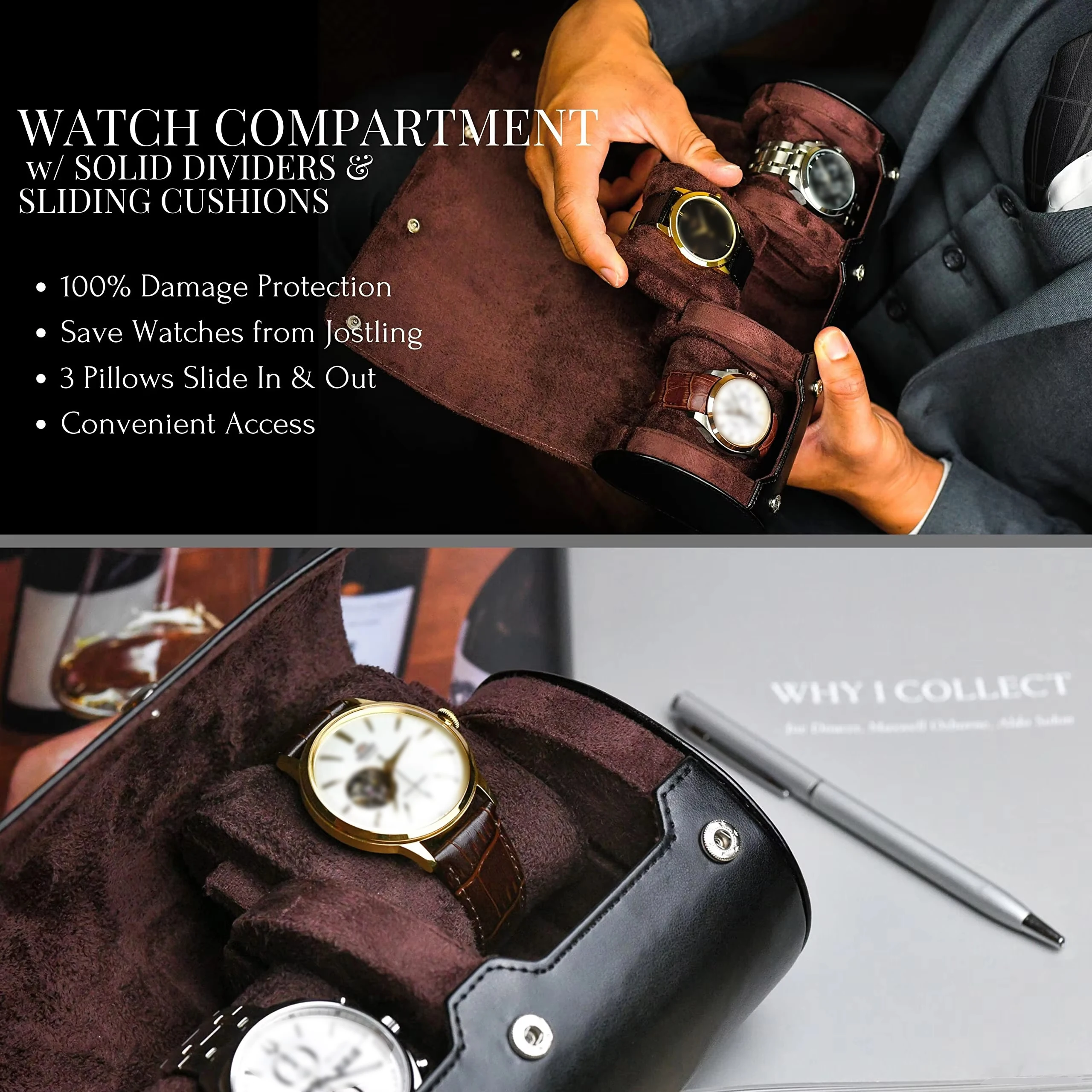 Watch Travel Case Organizer ⌚ – 3/6 Slot PU Leather Watch Roll for Men & Women, Swiss-Inspired Design, Soft Suede Interior, Anti-Scratch & Stable Display Case, Perfect Gift for Watch Lovers - 图片 6