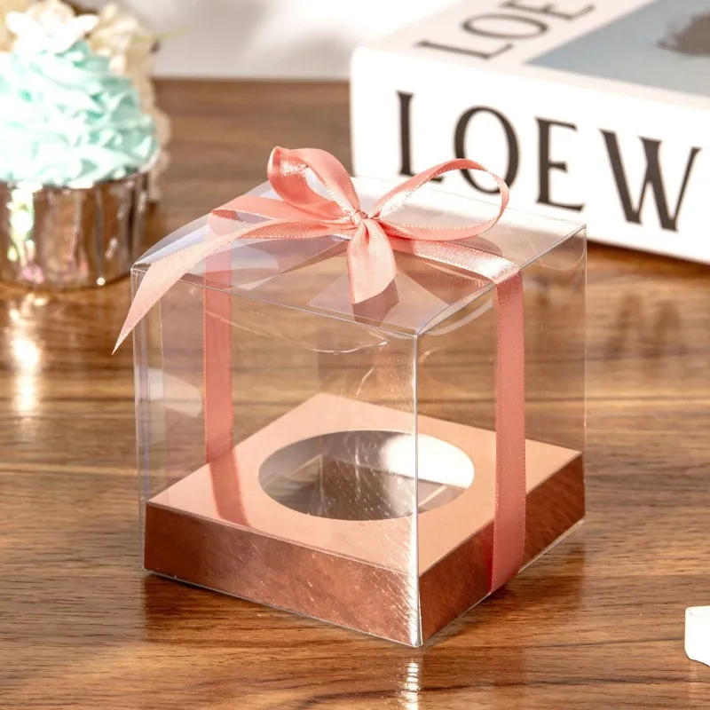12Pcs Gold and Silver Clear Plastic Cupcake Packaging Boxes, Cake Favor Containers, Transparent Wedding Party Cupcake Boxes, Gift Boxes for Birthday, Party, Event, and Bakery Supplies - 图片 11