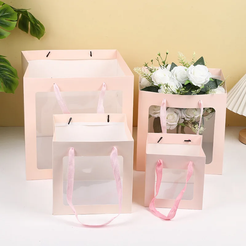 Creative Flower Tote Bag Portable Foldable Gift Box with Transparent Window, Elegant Present Packing Boxes for Wedding, Birthday, Holiday, Anniversary & Business Gifts Creative Flower Tote Bag Portable Foldable Gift Box with Transparent Window, Elegant Present Packing Boxes for Wedding, Birthday, Holiday, Anniversary & Business Gifts