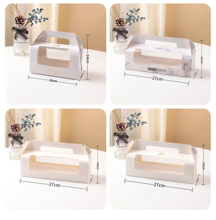 10/20 Sets White Handheld Transparent Cake Boxes, Paper & PET Long Fold Drawer Cake Roll, Dim Sum, Mousse Cake Packaging Box, Gift Packaging for Desserts and Pastries 2