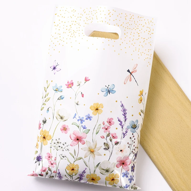 10/25/50pcs Wildflower Themed Handbag Candy Bags, Spring Floral Birthday Party Gift Packaging Bags for Baby Shower, Wedding, and Girl Party Supplies 15