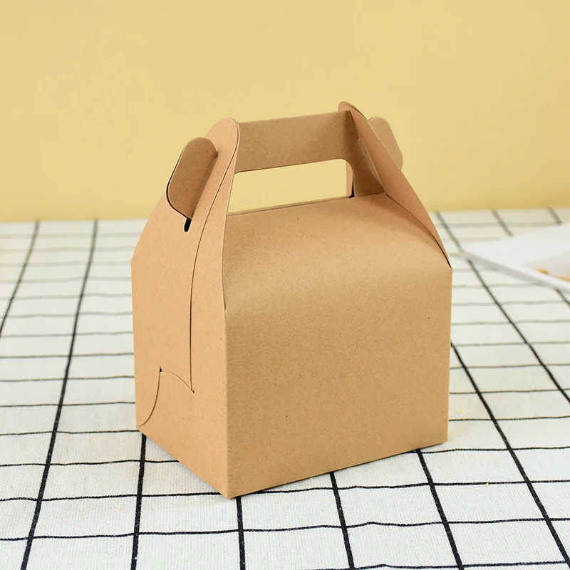 5/10Pcs Brown and White Kraft Paper Cake Boxes with Handle, Portable Gift Boxes for Cakes, Desserts, Mousse, Cupcakes, Birthday, Wedding, Party, Bakery Packaging, Pastries, DIY Gift Wrapping, Portable Cake Carrier 2