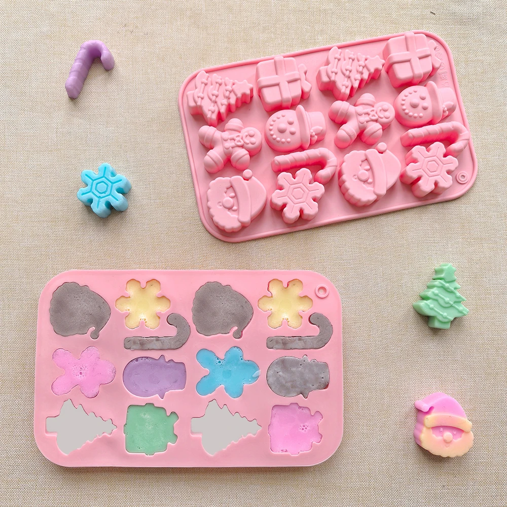 1pc 14-Cavity Christmas Chocolate Mold with Tree, Snowflake, Gingerbread Man, Snowman, and Santa Claus Shapes, Silicone Baking Mold for DIY Chocolate, Candy, Cookies, Cake Decoration, and Holiday Treats