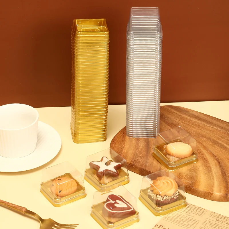 50Pcs Mini Dessert Cake Box Containers, Transparent Cupcake and Pastry Baking Packaging Boxes with Lids, Clear Plastic Dessert Holders for Wedding, Birthday, Christmas, Party Supplies and Gift Packaging - 图片 3