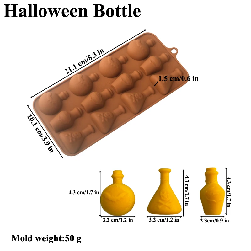 Halloween Silicone Cake Mold, Pumpkin Skull Bat Tombstone Ghost Spider Witch Shape Chocolate Mould, Non-Stick Baking Mold for Cookies, Candy, Jelly, Desserts, Party Decorations