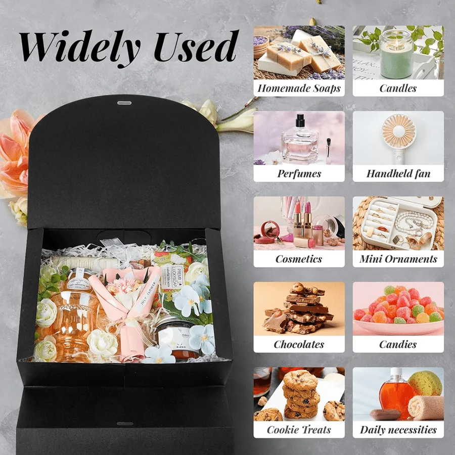 10 PCS Gift Boxes with Lids, 27208cm White & Black Paper Gift Boxes with Ribbon, Luxury Bridesmaid Proposal Boxes for Weddings, Birthdays, Special Occasions, Gift Wrapping Packaging 3