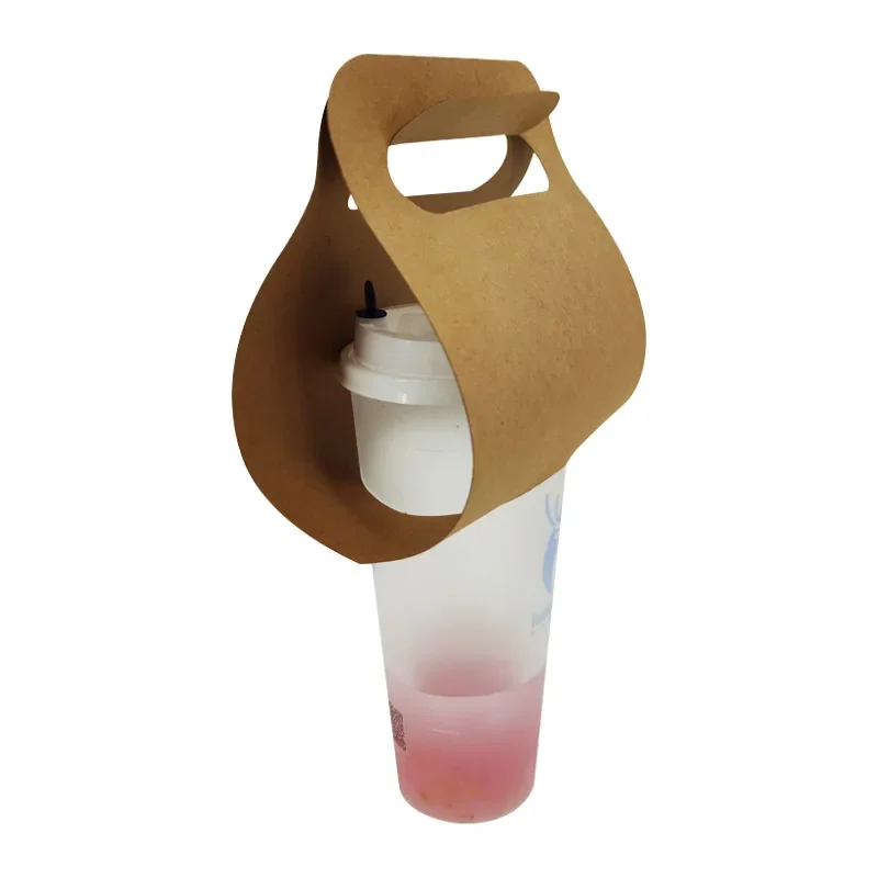 10 Pcs Portable Kraft Paper Cup Holder Takeaway Coffee Milk Tea Arc Cups Carry Creative Disposable Plastic-Free Beverage Packaging Bag Coffee Cup Carrier - 图片 2