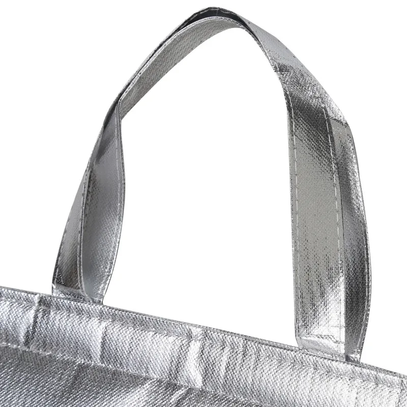 1Pc Silver Thermal Insulated Lunch Bag – Large Square Foil Cooler Tote for Cake, Sandwiches, Coffee, Drinks, and Fresh Food Storage, Reusable Refrigerated Picnic Delivery Bag