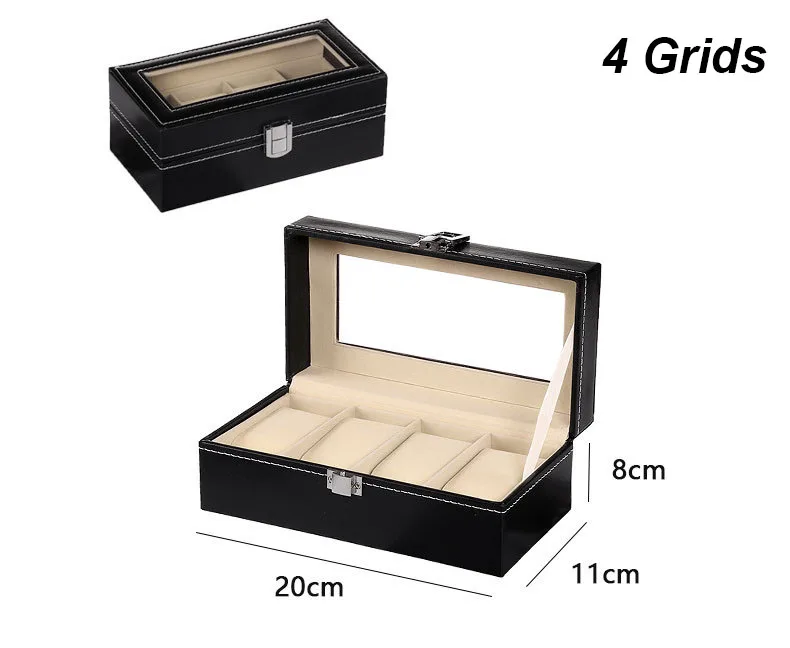Multiple Slots Luxurious PU Watch Box 2/3/4/5/6 Grids Jewelry Ring Earrings Organizer For Men And Women