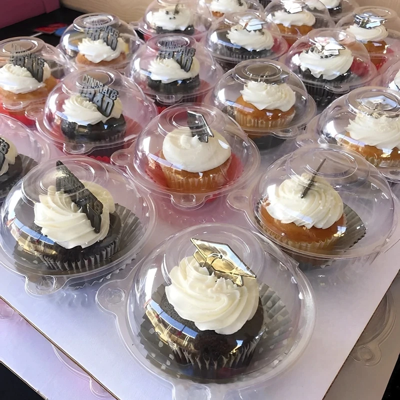 10/50Pcs Clear Cupcake Packaging Boxes, Dessert Donut Muffin Cake Container Holders with Lids, Transparent Pastry Display Containers for Wedding Birthday Party Christmas Holiday Event Supplies