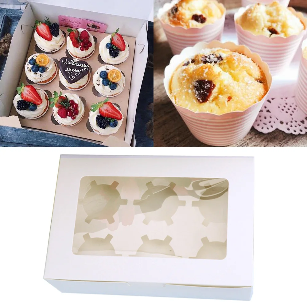 Cupcake Boxes with Inserts, Clear Window Cake Boxes, Cupcake Carrier with 2/4/6 Holes, Muffin Boxes for Holidays, Birthday Parties, Wedding Desserts, Pastry Packaging, Portable Cake Holder for Home and Bakery Use 3