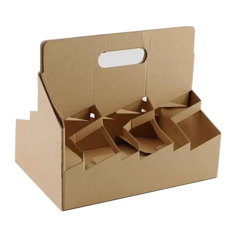 Thickened Kraft Paper Hand-Held Cup Holder 2/4/6 Cups Coffee Milk Tea Takeaway Packaging Box Portable Beverage Carrier Hand-Held Cup Holder Bag for Party Café Event - 图片 4