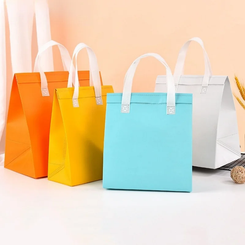 10pcs Non-Woven Insulated Tote Bags – Portable Reusable Fabric Pouches for Food, Cake, Drinks, and Snacks, Thermal Carrier Keeps Hot or Cold, Perfect for Delivery, Picnic, Grocery, Work, School - 图片 2