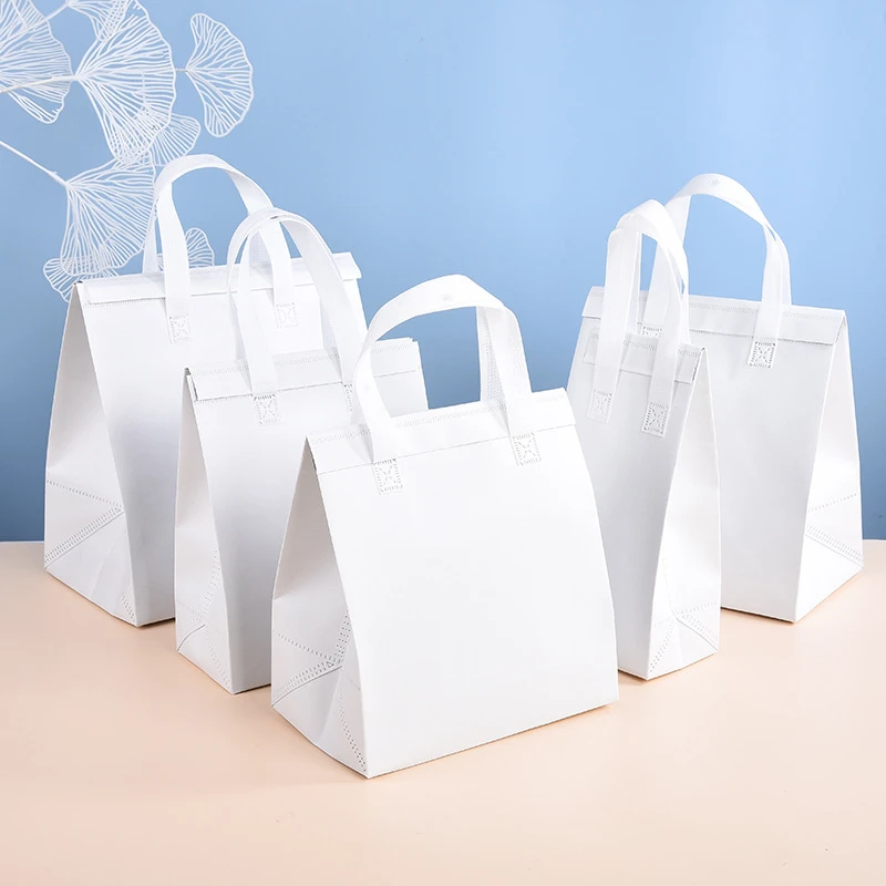 10pcs Non-Woven Insulated Tote Bags Reusable Fabric Pouches for Food, Cake, Drinks, Grocery Delivery, Hot and Cold Storage, Portable Lunch Carrier, Picnic, Baking, and Eco-Friendly Packaging 11