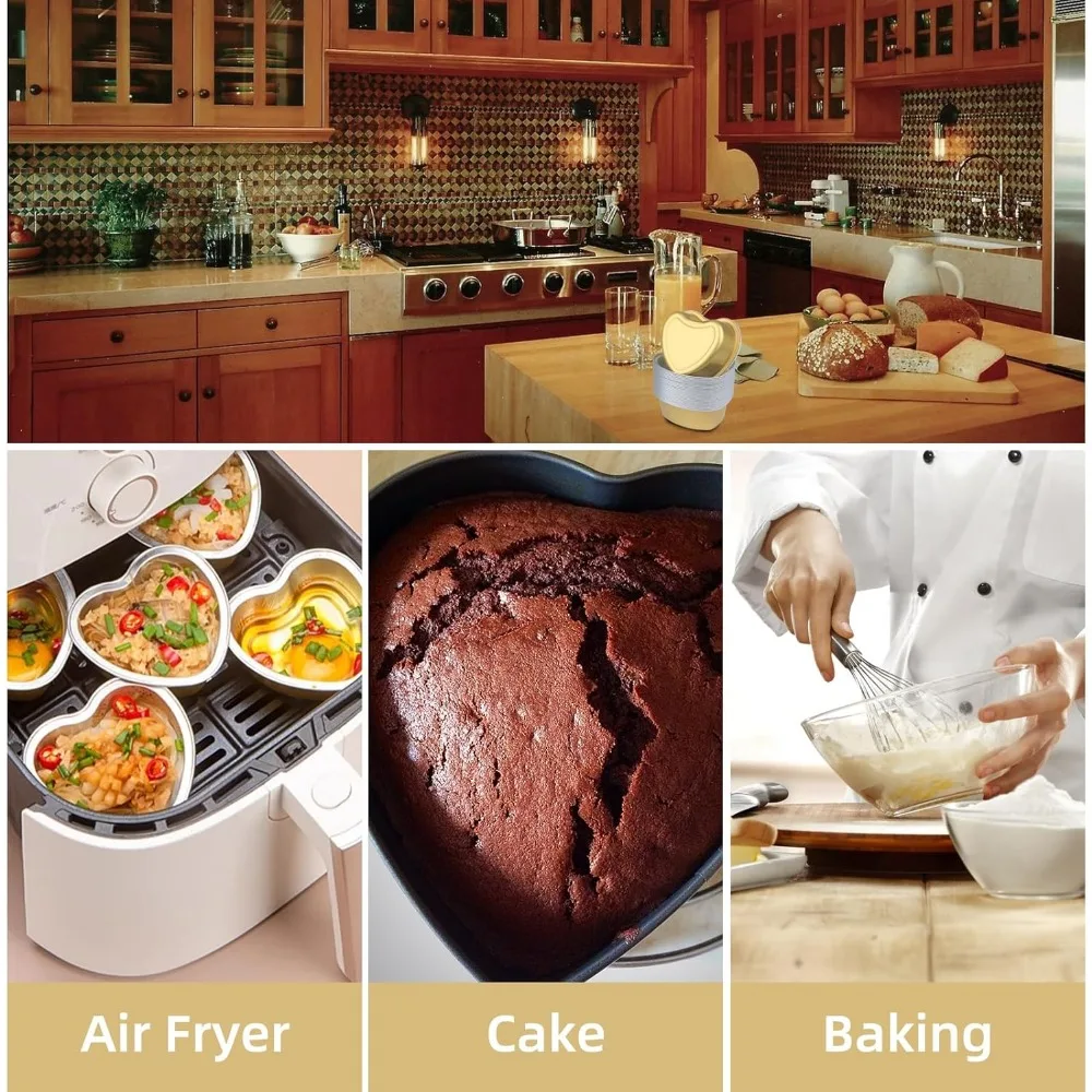 20PCS Heart Shape Disposable Aluminum Foil Cupcake Liners with Lids, Mini Cake Pans, Perfect for Weddings, Birthdays, Parties, Baking, and Kitchen Gadgets, Ideal for Cupcakes, Desserts, and Treats