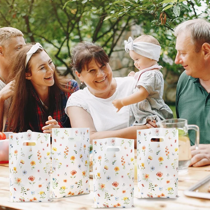 10/25/50pcs Wildflower Themed Handbag Candy Bags, Spring Floral Birthday Party Gift Packaging Bags for Baby Shower, Wedding, and Girl Party Supplies 13