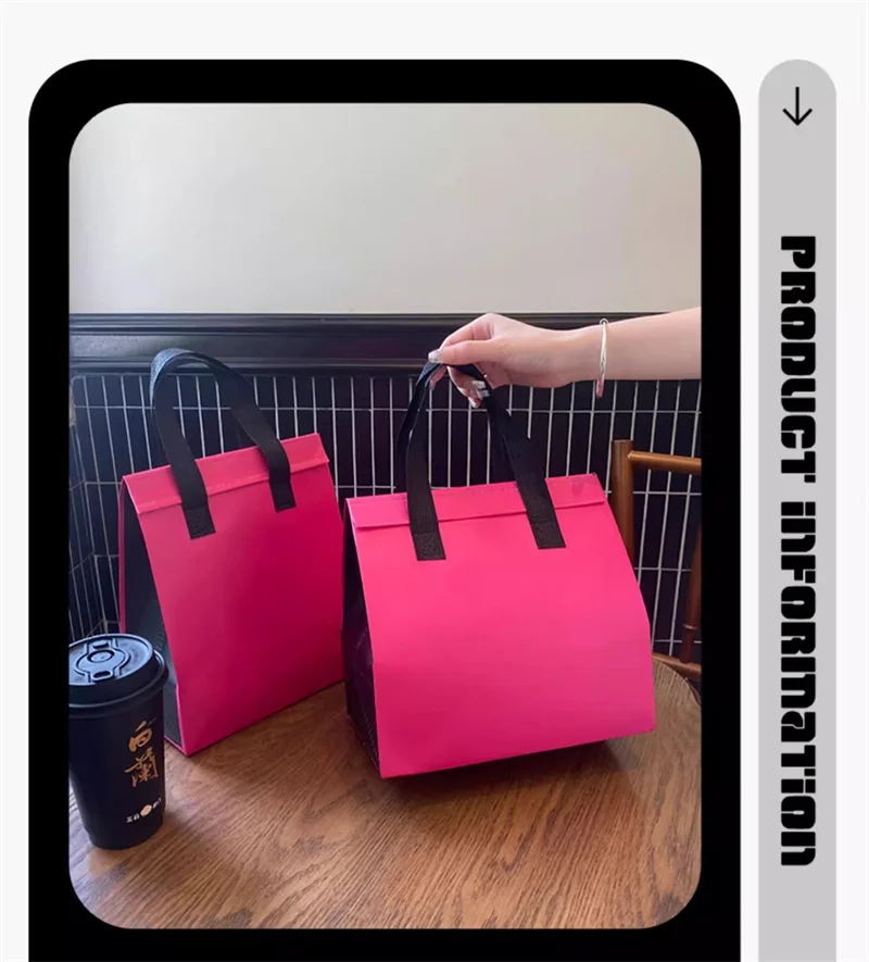 10pcs Pink Non-Woven Insulated Tote Bags – Reusable Fabric Pouches for Food, Drinks, Lunch, Grocery, Delivery, Picnic, Keep Warm or Cold, Portable Thermal Storage Carrier for Work, School, Travel 2