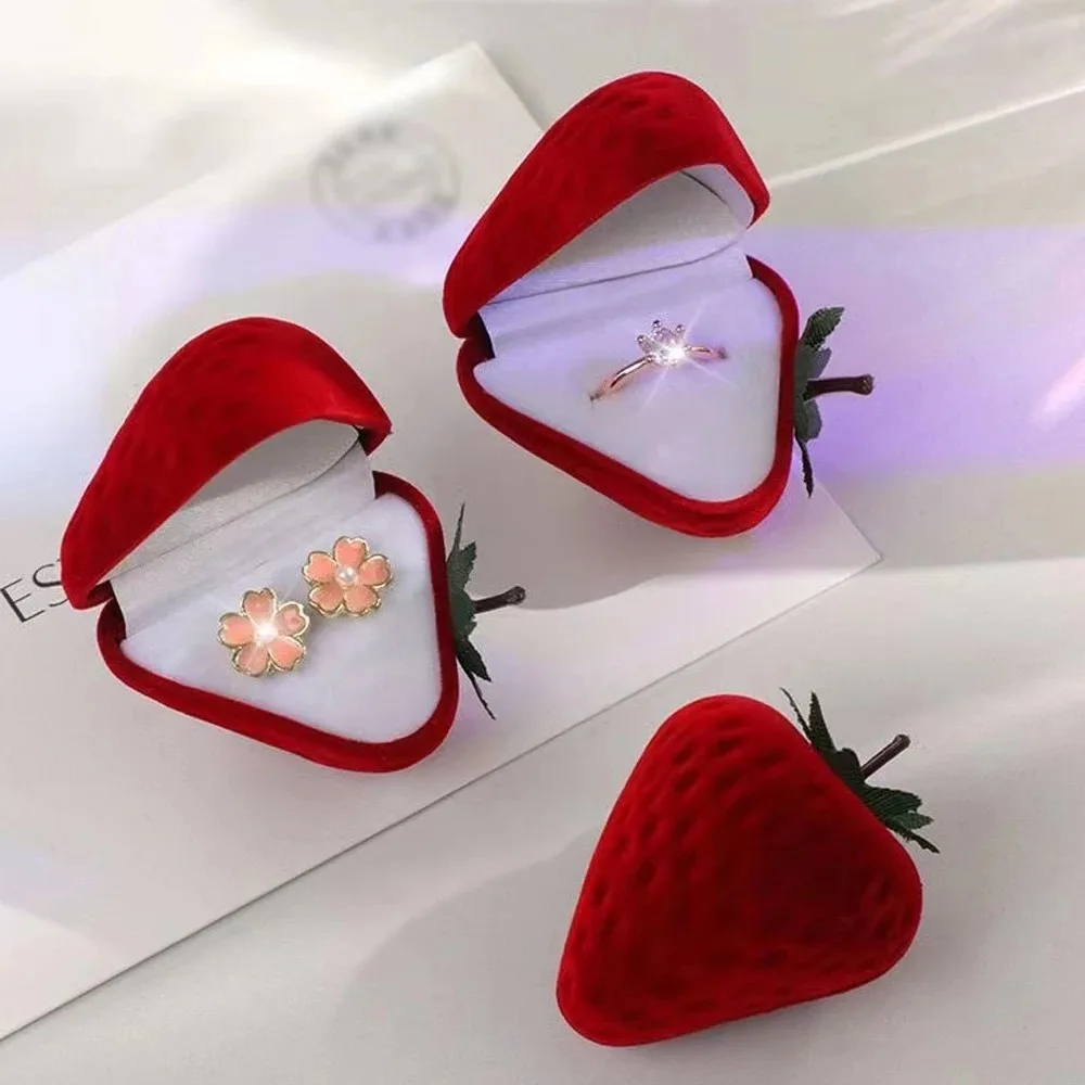 Velvet Strawberry Ring Box – Cute Red Jewelry Gift Box for Rings, Earrings, Proposals, ... - SKU VSRB - UGI Packaging