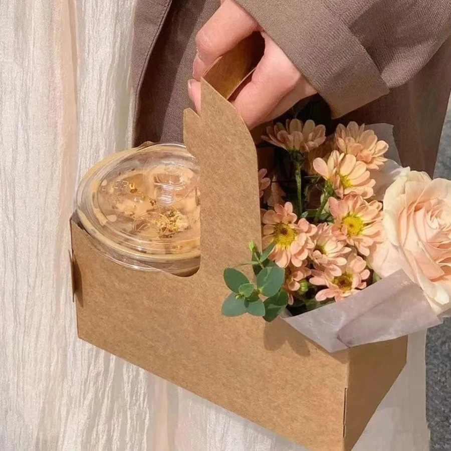 10/20Pcs Kraft Paper Take Out Bags for Flower Coffee Drinks with 2 Cup Holders, Two-in-One Assembly Converts to 4 Cup Holders, INS Popular Beverage Carrying Bags for Party Café Event Accessories 10/20Pcs Kraft Paper Take Out Bags for Flower Coffee Drinks with 2 Cup Holders, Two-in-One Assembly Converts to 4 Cup Holders, INS Popular Beverage Carrying Bags for Party Café Event Accessories