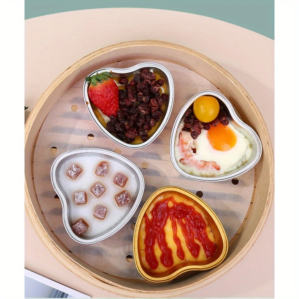 20PCS Heart Shape Disposable Aluminum Foil Cupcake Liners with Lids, Mini Cake Pans, Perfect for Weddings, Birthdays, Parties, Baking, and Kitchen Gadgets, Ideal for Cupcakes, Desserts, and Treats