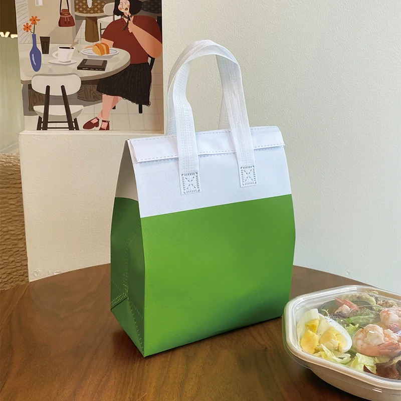 10pcs Green Non-Woven Insulated Tote Bags – Portable Reusable Pouches for Food, Drinks, Cake, and Snacks, Thermal Carrier Keeps Hot or Cold, Ideal for Delivery, Picnic, Grocery, Work, School - 图片 7