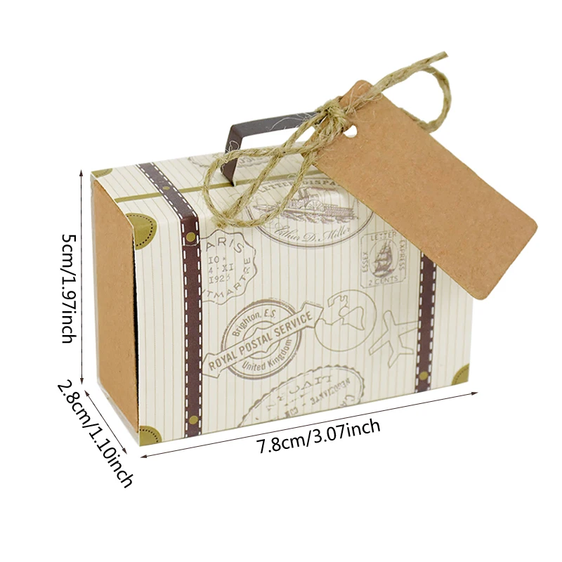 10P Mini Suitcase Candy Boxes with Rope Travel Theme Stamp Decor Kraft Paper Drawable Boxes for Wedding Birthday Gift Packaging DIY Party Favor Travel-Themed Supplies - 图片 9