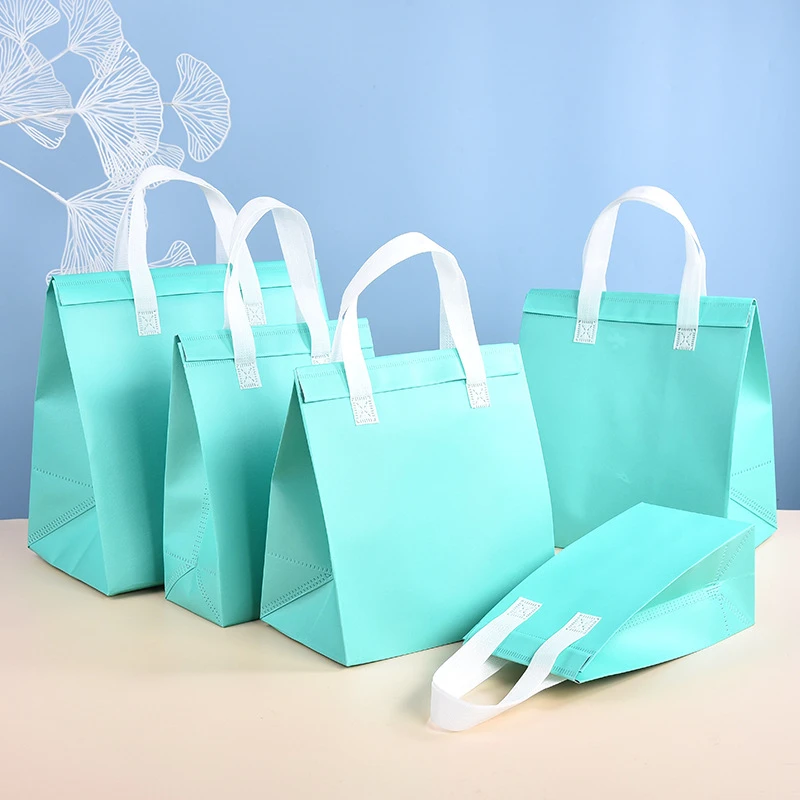 10pcs Non-Woven Insulated Tote Bags Reusable Fabric Pouches for Food, Cake, Drinks, Grocery Delivery, Hot and Cold Storage, Portable Lunch Carrier, Picnic, Baking, and Eco-Friendly Packaging 15