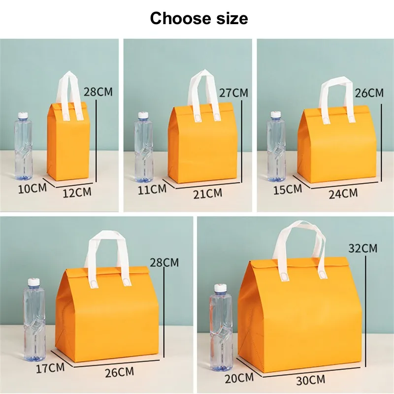 10pcs Non-Woven Insulated Tote Bags – Portable Reusable Fabric Pouches for Food, Cake, Drinks, and Snacks, Thermal Carrier Keeps Hot or Cold, Perfect for Delivery, Picnic, Grocery, Work, School - 图片 6